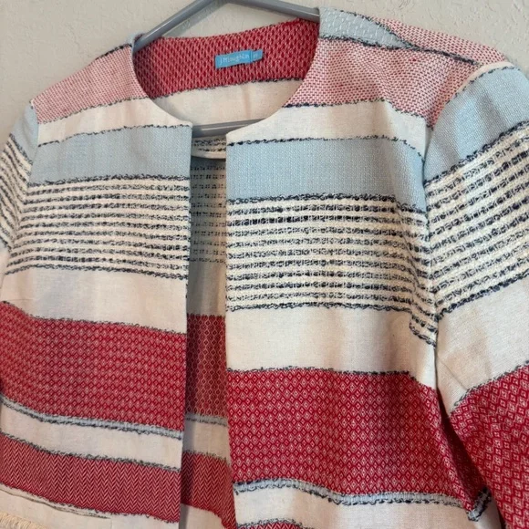 J. McLaughlin Red and Blue Fringe Cardigan Sweater - Picture 3 of 6